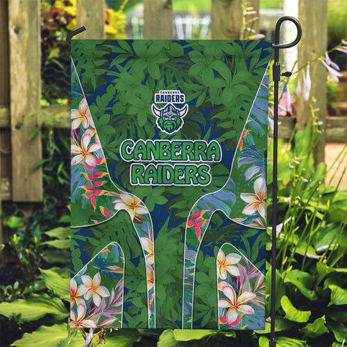 Canberra Raiders Garden Flag Tropical Hibiscus Floral Pattern With Green And Navy Accents
