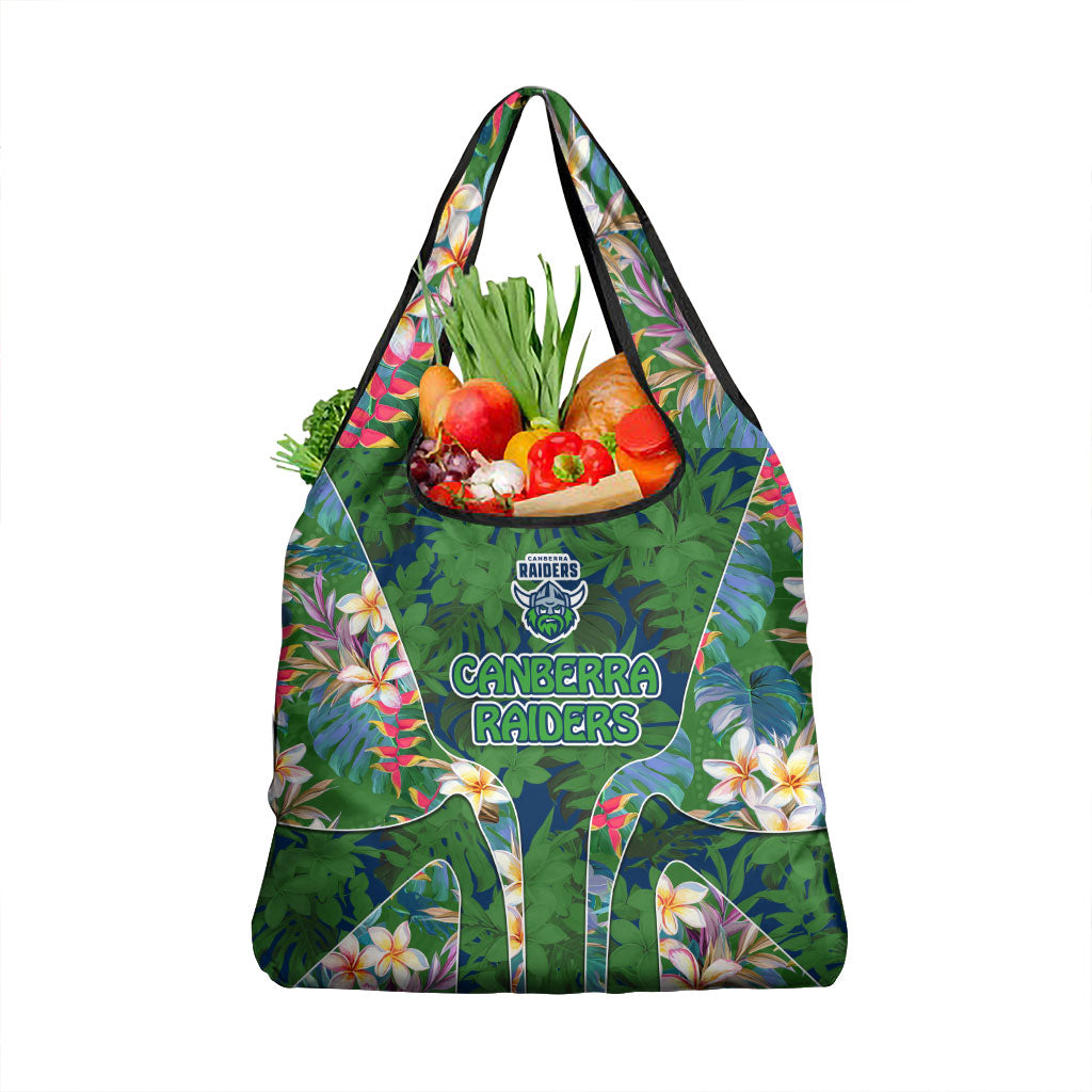 Canberra Raiders Grocery Bag Tropical Hibiscus Floral Pattern With Green And Navy Accents