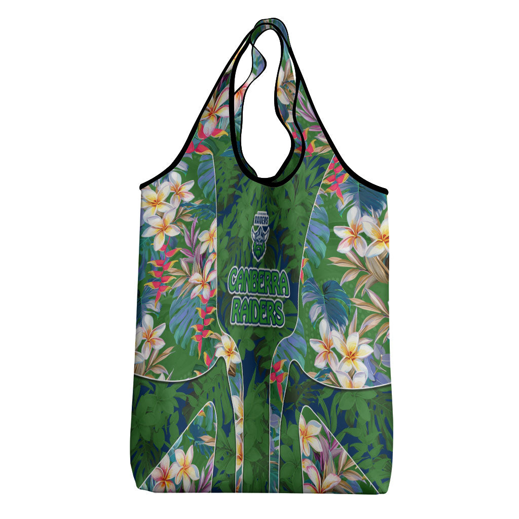 Canberra Raiders Grocery Bag Tropical Hibiscus Floral Pattern With Green And Navy Accents