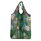 Canberra Raiders Grocery Bag Tropical Hibiscus Floral Pattern With Green And Navy Accents