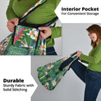 Canberra Raiders Grocery Bag Tropical Hibiscus Floral Pattern With Green And Navy Accents