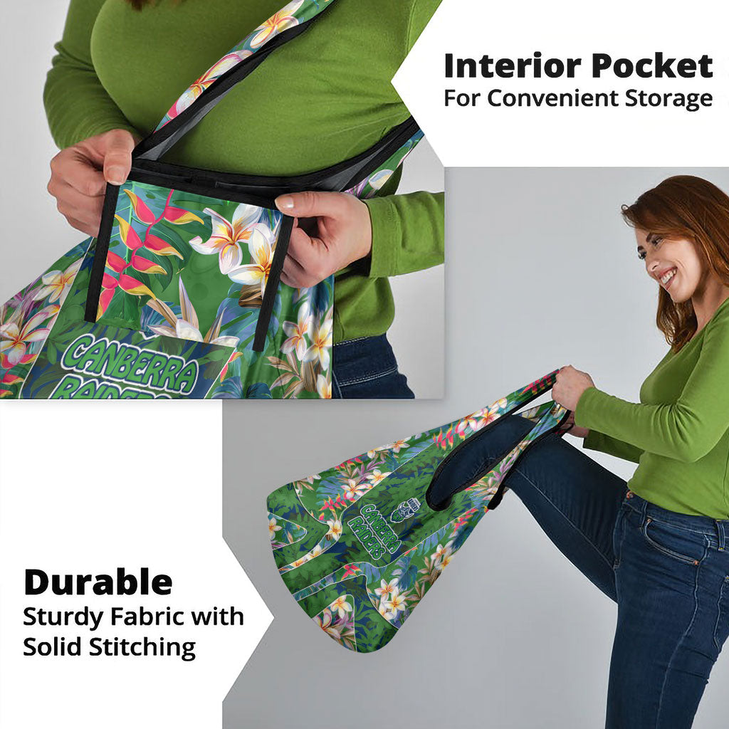 Canberra Raiders Grocery Bag Tropical Hibiscus Floral Pattern With Green And Navy Accents