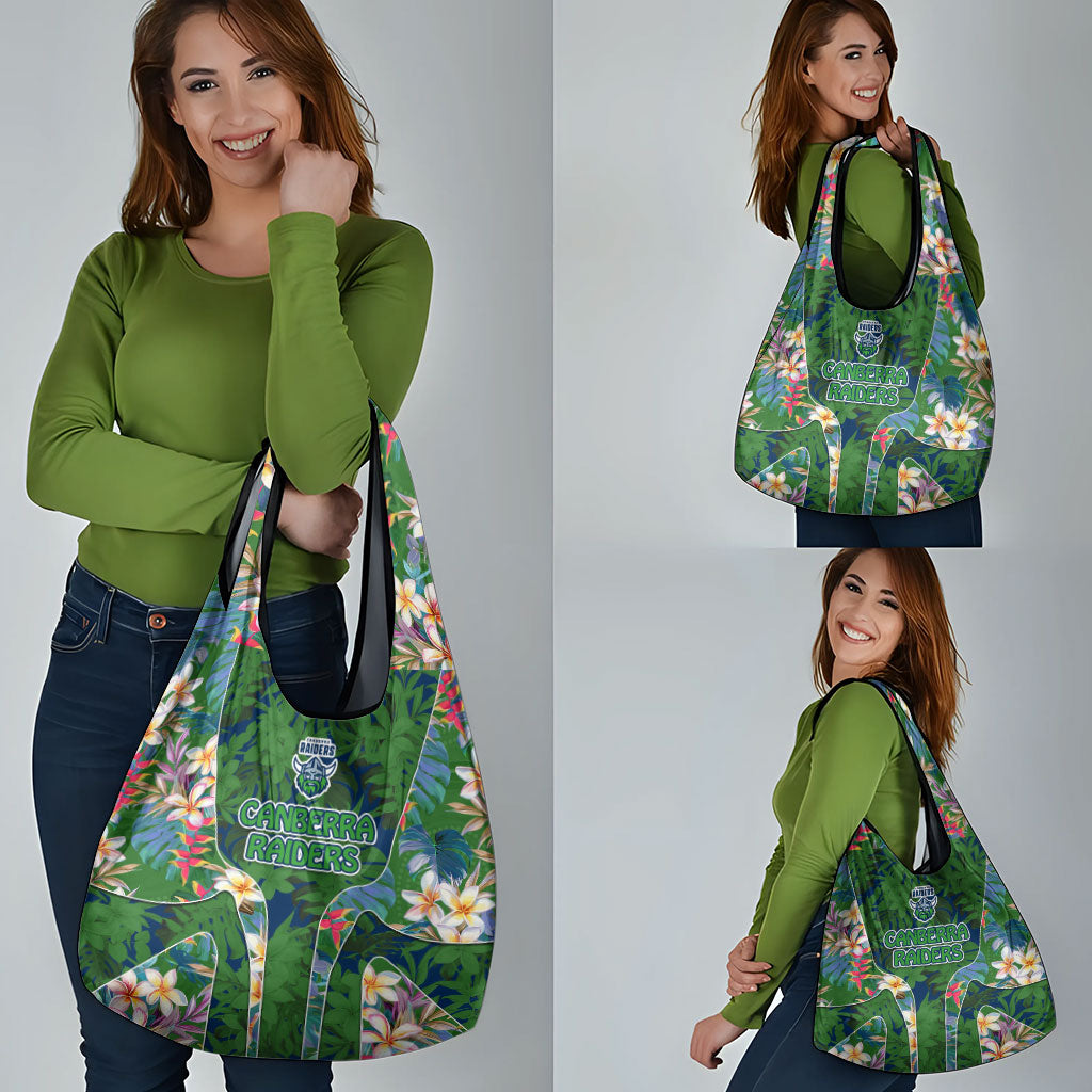 Canberra Raiders Grocery Bag Tropical Hibiscus Floral Pattern With Green And Navy Accents