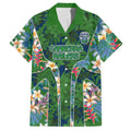 Canberra Raiders Hawaiian Shirt Tropical Hibiscus Floral Pattern With Green And Navy Accents