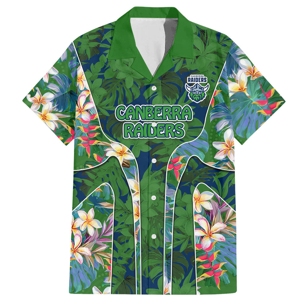 Canberra Raiders Hawaiian Shirt Tropical Hibiscus Floral Pattern With Green And Navy Accents