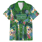 Canberra Raiders Hawaiian Shirt Tropical Hibiscus Floral Pattern With Green And Navy Accents