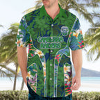 Canberra Raiders Hawaiian Shirt Tropical Hibiscus Floral Pattern With Green And Navy Accents