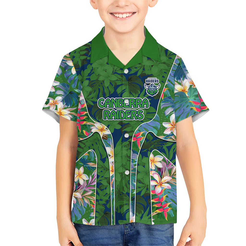 Canberra Raiders Hawaiian Shirt Tropical Hibiscus Floral Pattern With Green And Navy Accents