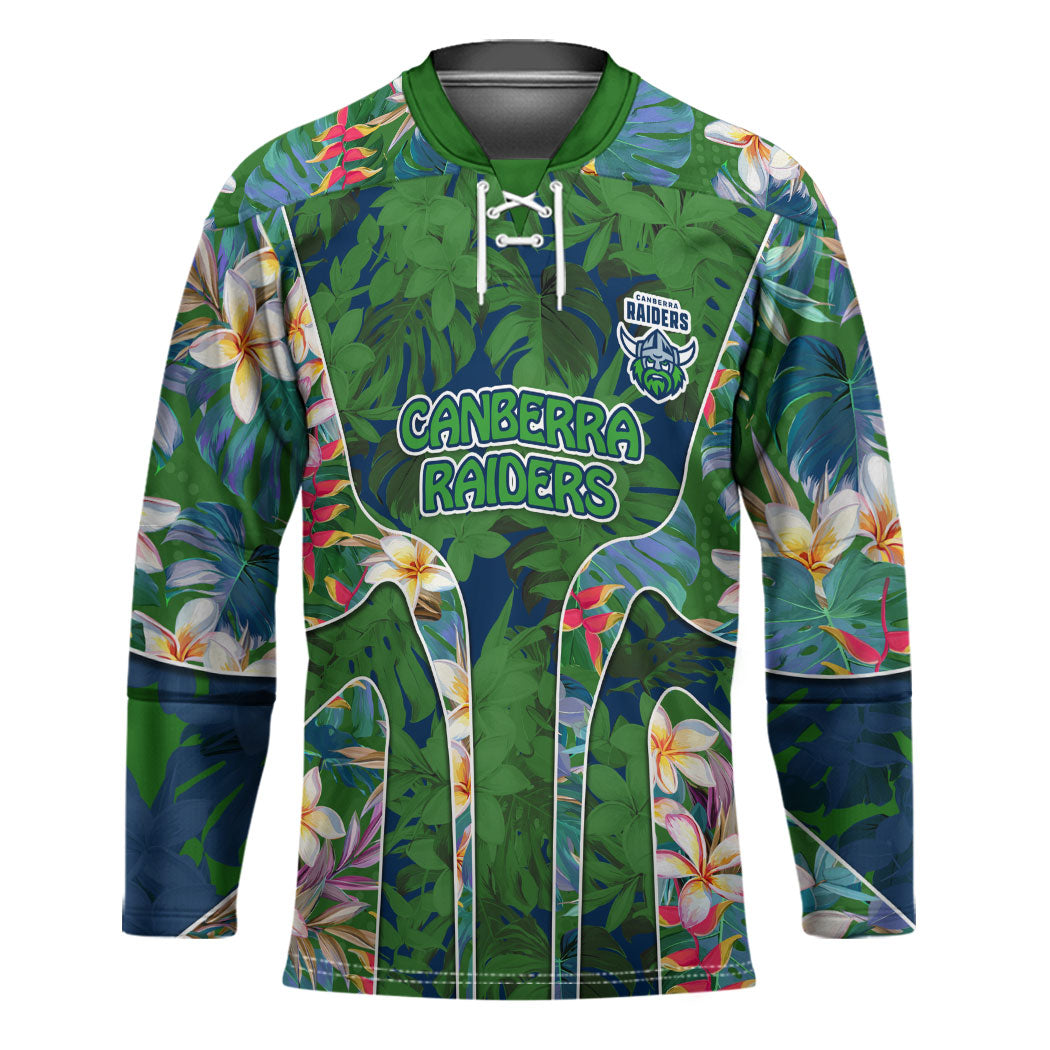 Canberra Raiders Hockey Jersey Tropical Hibiscus Floral Pattern With Green And Navy Accents