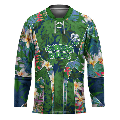 Canberra Raiders Hockey Jersey Tropical Hibiscus Floral Pattern With Green And Navy Accents