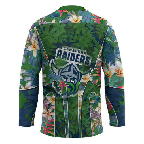 Canberra Raiders Hockey Jersey Tropical Hibiscus Floral Pattern With Green And Navy Accents