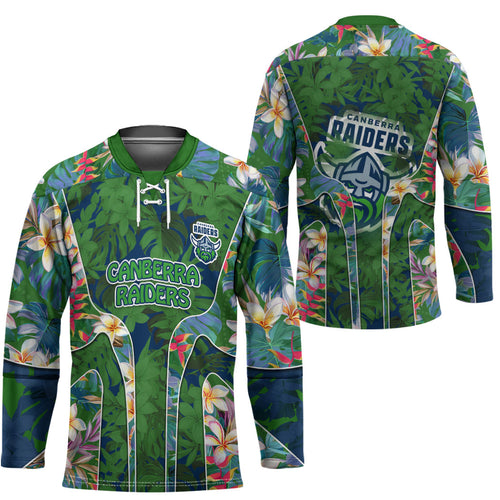 Canberra Raiders Hockey Jersey Tropical Hibiscus Floral Pattern With Green And Navy Accents