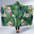 Canberra Raiders Hooded Blanket Tropical Hibiscus Floral Pattern With Green And Navy Accents