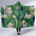 Canberra Raiders Hooded Blanket Tropical Hibiscus Floral Pattern With Green And Navy Accents