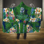 Canberra Raiders Hooded Blanket Tropical Hibiscus Floral Pattern With Green And Navy Accents