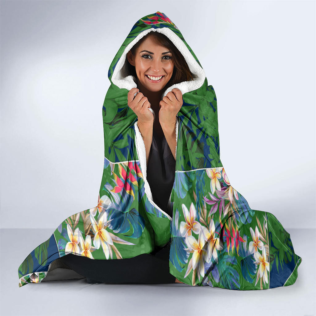 Canberra Raiders Hooded Blanket Tropical Hibiscus Floral Pattern With Green And Navy Accents