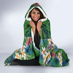 Canberra Raiders Hooded Blanket Tropical Hibiscus Floral Pattern With Green And Navy Accents