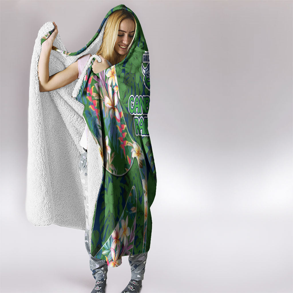 Canberra Raiders Hooded Blanket Tropical Hibiscus Floral Pattern With Green And Navy Accents