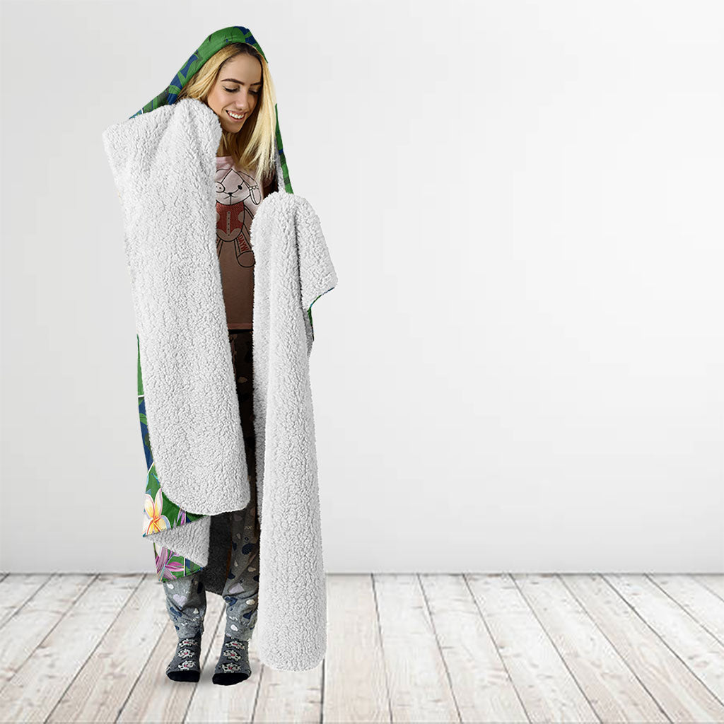 Canberra Raiders Hooded Blanket Tropical Hibiscus Floral Pattern With Green And Navy Accents