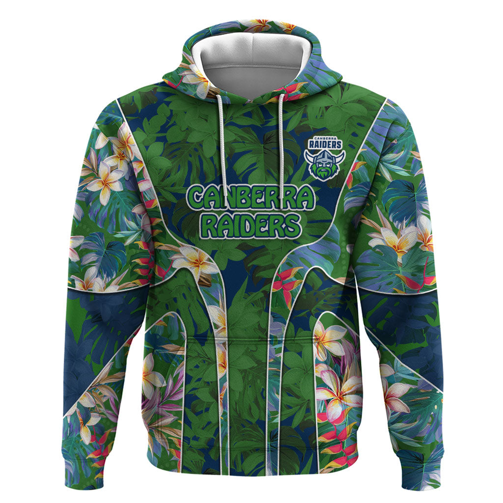 Canberra Raiders Hoodie Tropical Hibiscus Floral Pattern With Green And Navy Accents