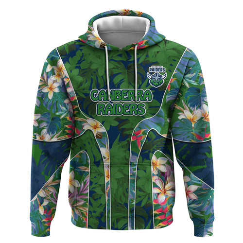 Canberra Raiders Hoodie Tropical Hibiscus Floral Pattern With Green And Navy Accents