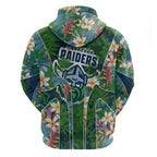 Canberra Raiders Hoodie Tropical Hibiscus Floral Pattern With Green And Navy Accents