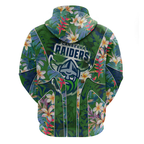 Canberra Raiders Hoodie Tropical Hibiscus Floral Pattern With Green And Navy Accents