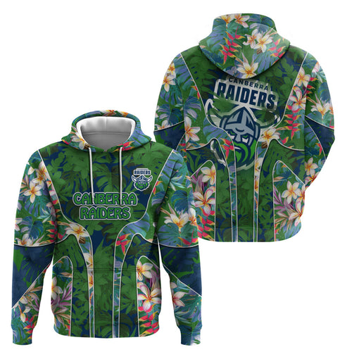 Canberra Raiders Hoodie Tropical Hibiscus Floral Pattern With Green And Navy Accents