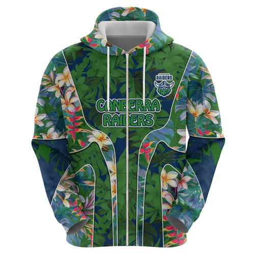 Canberra Raiders Hoodie Tropical Hibiscus Floral Pattern With Green And Navy Accents