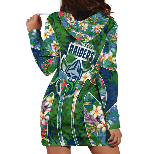 Canberra Raiders Hoodie Dress Tropical Hibiscus Floral Pattern With Green And Navy Accents
