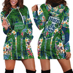 Canberra Raiders Hoodie Dress Tropical Hibiscus Floral Pattern With Green And Navy Accents