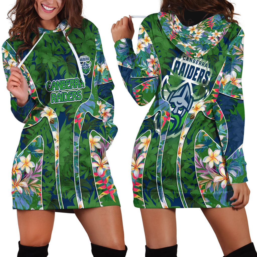 Canberra Raiders Hoodie Dress Tropical Hibiscus Floral Pattern With Green And Navy Accents