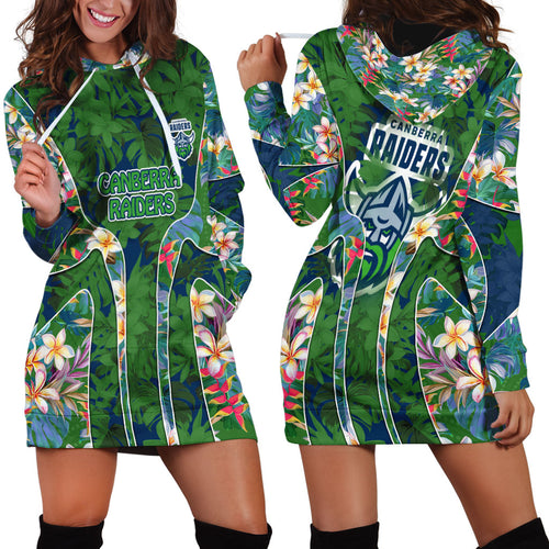 Canberra Raiders Hoodie Dress Tropical Hibiscus Floral Pattern With Green And Navy Accents