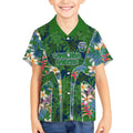 Canberra Raiders Kid Hawaiian Shirt Tropical Hibiscus Floral Pattern With Green And Navy Accents