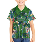 Canberra Raiders Kid Hawaiian Shirt Tropical Hibiscus Floral Pattern With Green And Navy Accents