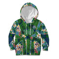 Canberra Raiders Kid Hoodie Tropical Hibiscus Floral Pattern With Green And Navy Accents