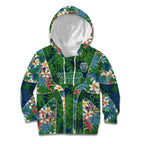 Canberra Raiders Kid Hoodie Tropical Hibiscus Floral Pattern With Green And Navy Accents
