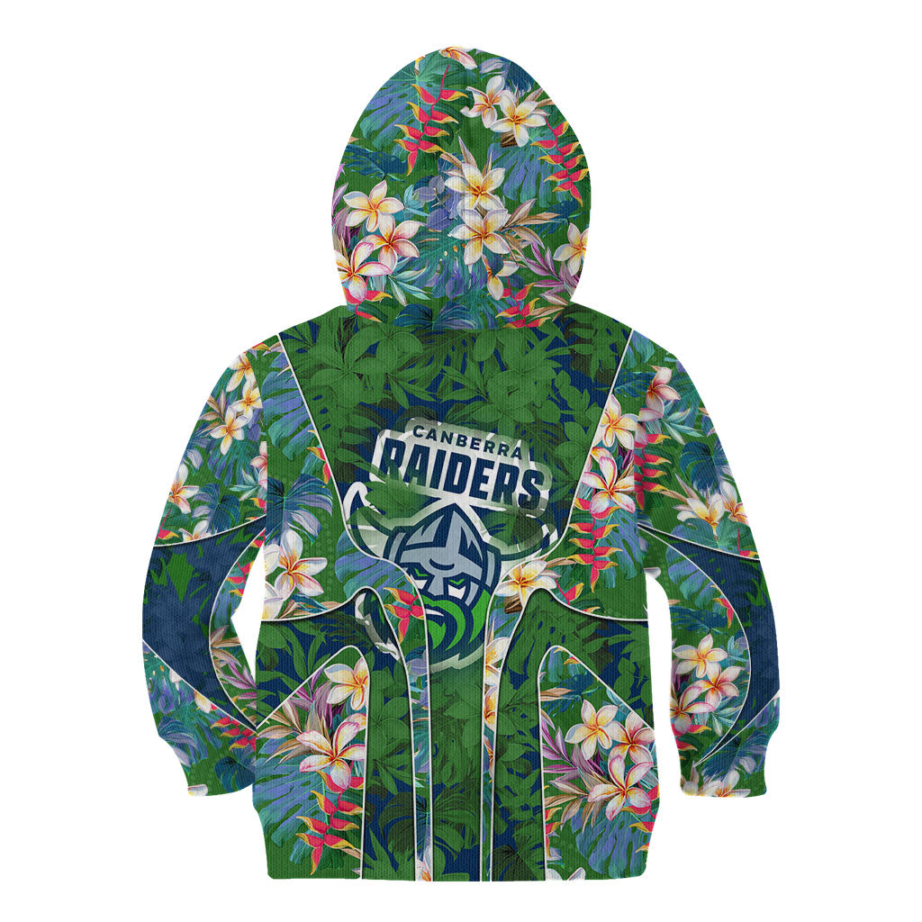 Canberra Raiders Kid Hoodie Tropical Hibiscus Floral Pattern With Green And Navy Accents