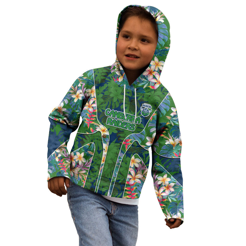 Canberra Raiders Kid Hoodie Tropical Hibiscus Floral Pattern With Green And Navy Accents