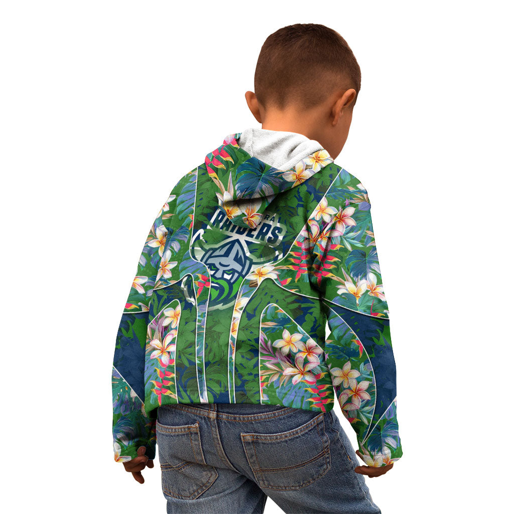 Canberra Raiders Kid Hoodie Tropical Hibiscus Floral Pattern With Green And Navy Accents