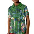 Canberra Raiders Kid Polo Shirt Tropical Hibiscus Floral Pattern With Green And Navy Accents