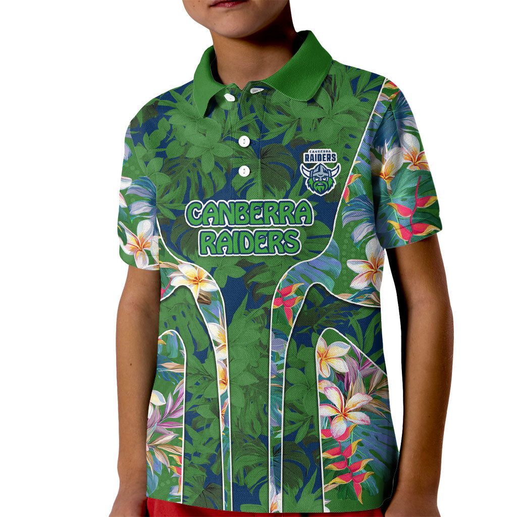 Canberra Raiders Kid Polo Shirt Tropical Hibiscus Floral Pattern With Green And Navy Accents
