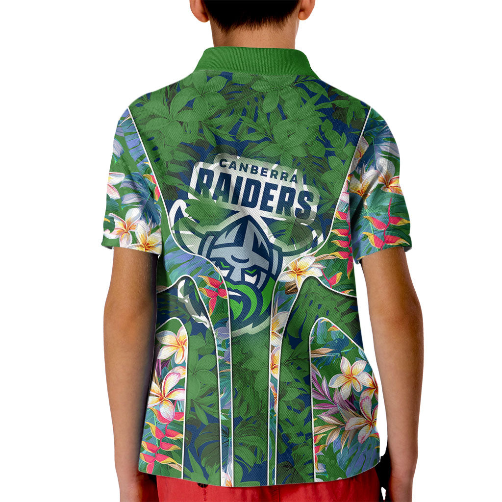 Canberra Raiders Kid Polo Shirt Tropical Hibiscus Floral Pattern With Green And Navy Accents