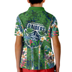 Canberra Raiders Kid Polo Shirt Tropical Hibiscus Floral Pattern With Green And Navy Accents