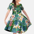 Canberra Raiders Kid Short Sleeve Dress Tropical Hibiscus Floral Pattern With Green And Navy Accents