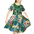 Canberra Raiders Kid Short Sleeve Dress Tropical Hibiscus Floral Pattern With Green And Navy Accents