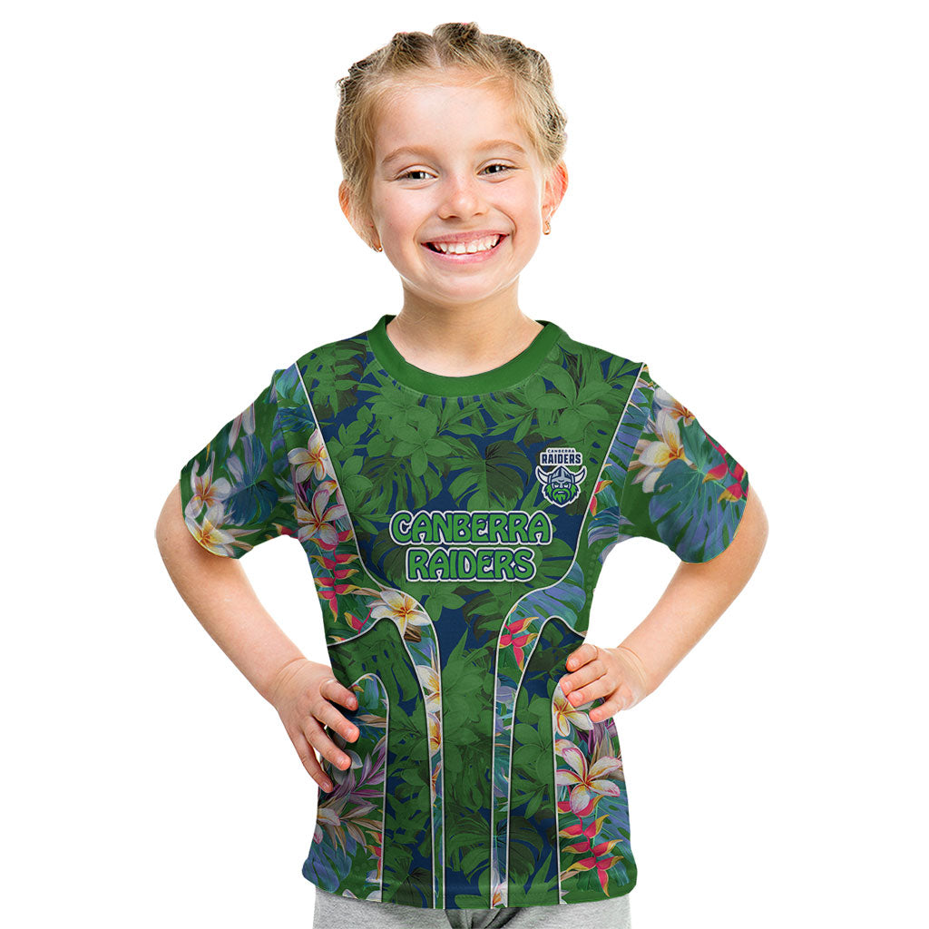 Canberra Raiders Kid T Shirt Tropical Hibiscus Floral Pattern With Green And Navy Accents