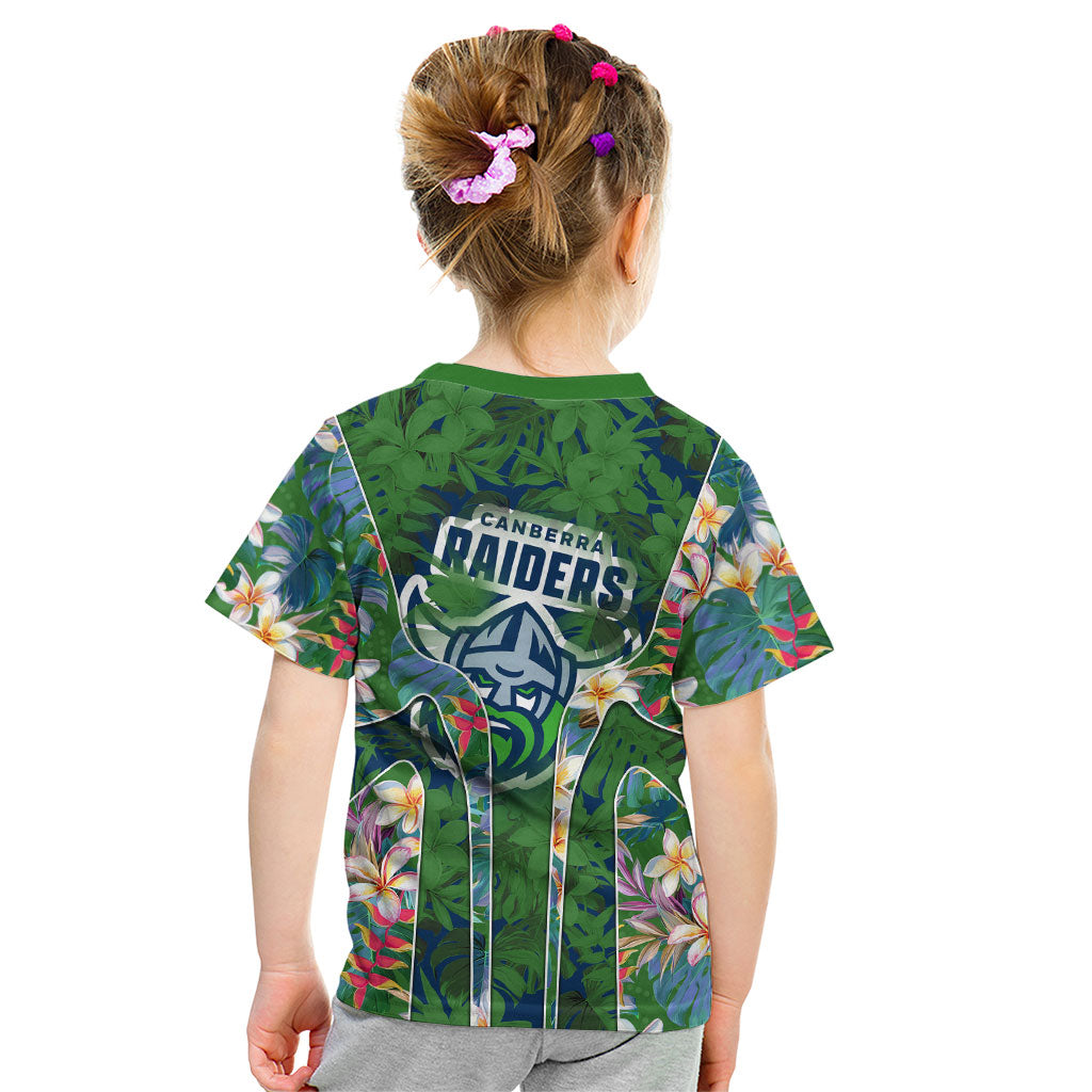 Canberra Raiders Kid T Shirt Tropical Hibiscus Floral Pattern With Green And Navy Accents