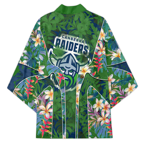 Canberra Raiders Kimono Tropical Hibiscus Floral Pattern With Green And Navy Accents