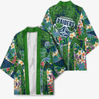 Canberra Raiders Kimono Tropical Hibiscus Floral Pattern With Green And Navy Accents
